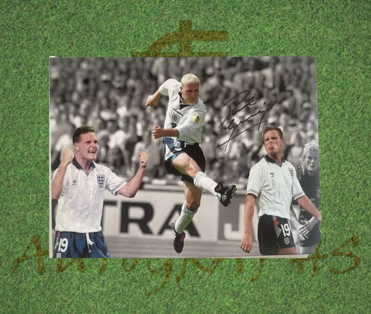 Paul Gascoigne Signed England Football Canvas Montage 16x12