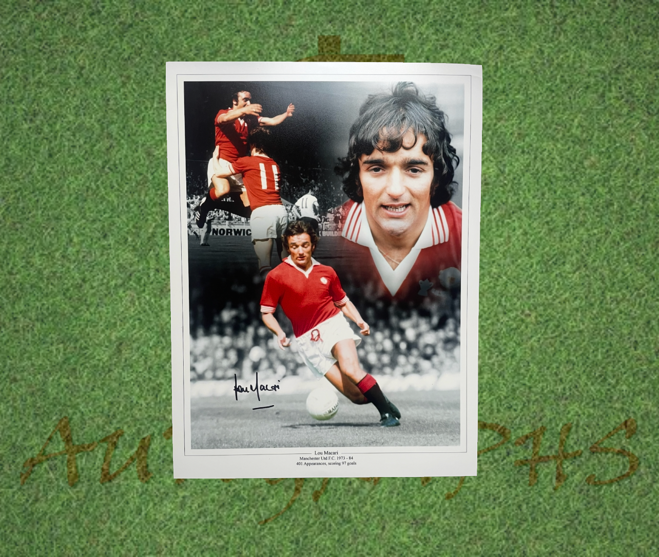 Lou Macari Signed 16x12 Manchester United Football Club Photo