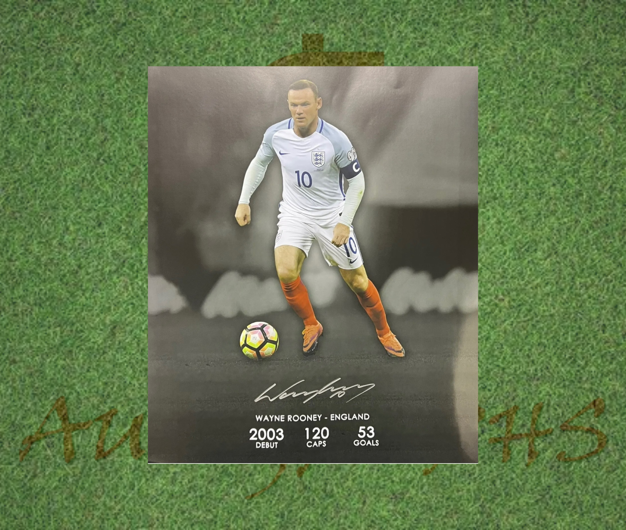 Wayne Rooney Signed 22.5x18.5 England Football Stats Poster