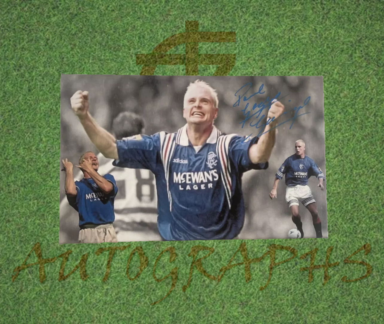 Paul Gascoigne Signed Rangers Football Canvas Montage 16x10